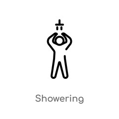 outline showering vector icon. isolated black simple line element illustration from humans concept. editable vector stroke showering icon on white background