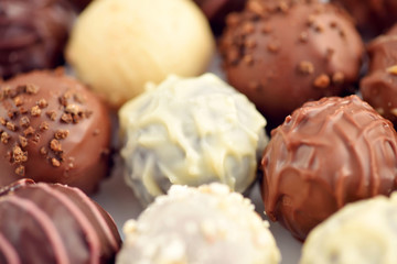 Close-up Assorted of chocolate candies. Selective focus