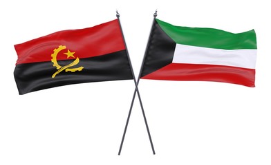 Angola and Kuwait, two crossed flags isolated on white background. 3d image