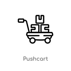 outline pushcart vector icon. isolated black simple line element illustration from industry concept. editable vector stroke pushcart icon on white background