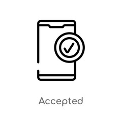 outline accepted vector icon. isolated black simple line element illustration from mobile app concept. editable vector stroke accepted icon on white background
