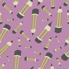 Cute seamless Scandinavian pattern with grey pencils. Purple background. Cartoon style vector illustration.