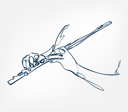 blue line art flute playing hands clip art preview