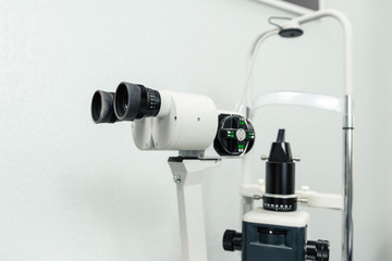 Ophthalmic equipment - slit lamp - in the doctor's office. Close-up