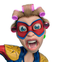 super mom with curly hair cartoon