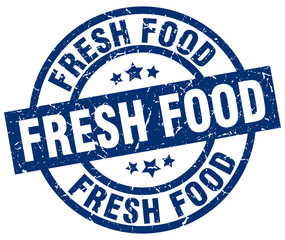 fresh food blue round grunge stamp