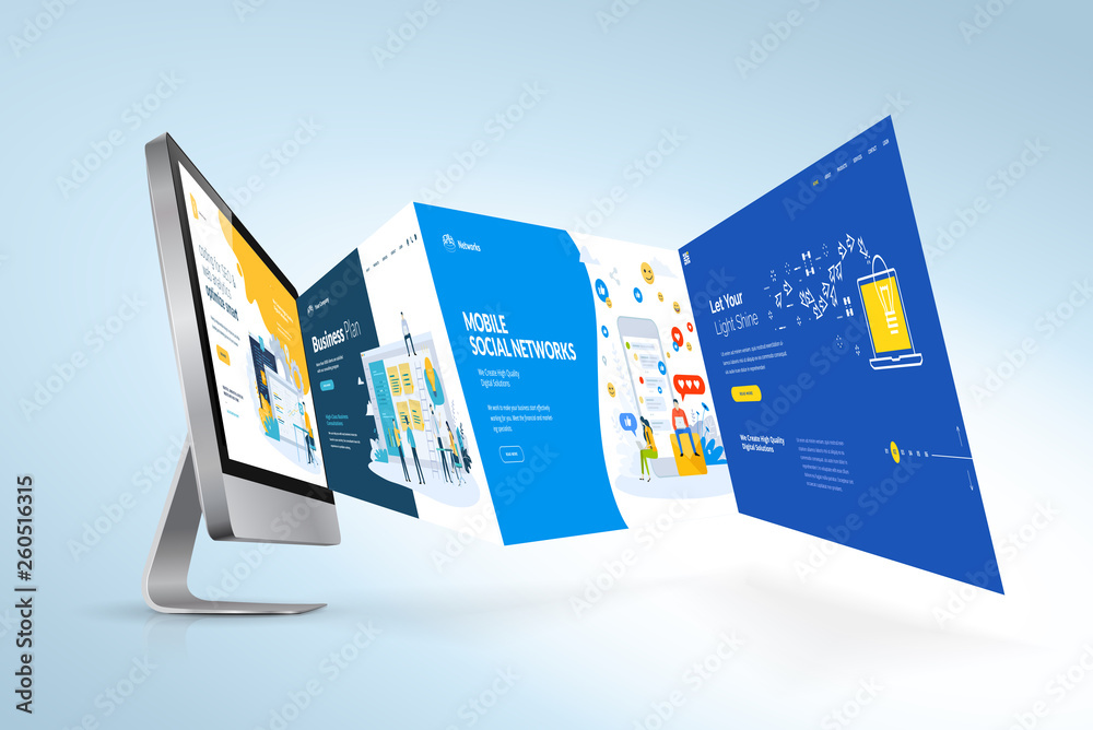 Wall mural web design template. vector illustration concept of website design and development, app development,