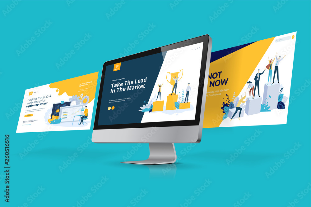 Wall mural web design template. vector illustration concept of website design and development, app development,