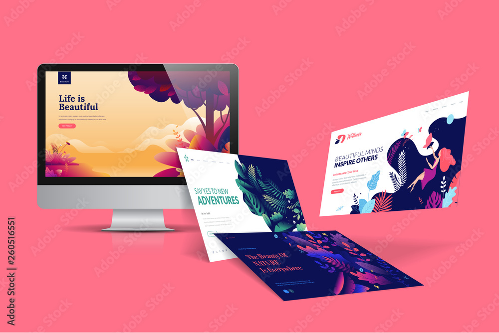 Wall mural web design template. vector illustration concept of website design and development, app development,