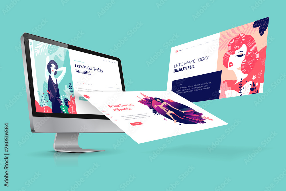 Wall mural web design template. vector illustration concept of website design and development, app development,