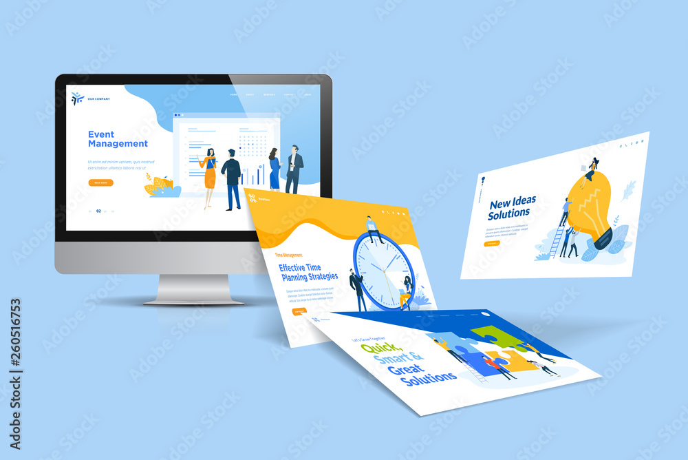 Wall mural web design template. vector illustration concept of website design and development, app development,
