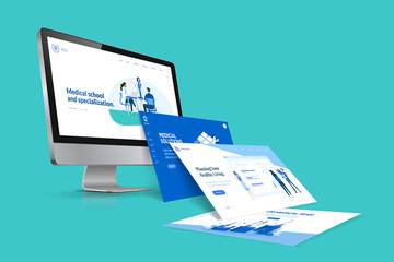 Web design template. Vector illustration concept of website design and development, app development, seo, business presentation, marketing.