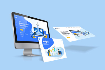 Web design template. Vector illustration concept of website design and development, app development, seo, business presentation, marketing.
