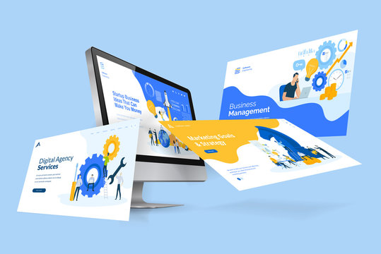 Web design template. Vector illustration concept of website design and development, app development, seo, business presentation, marketing.