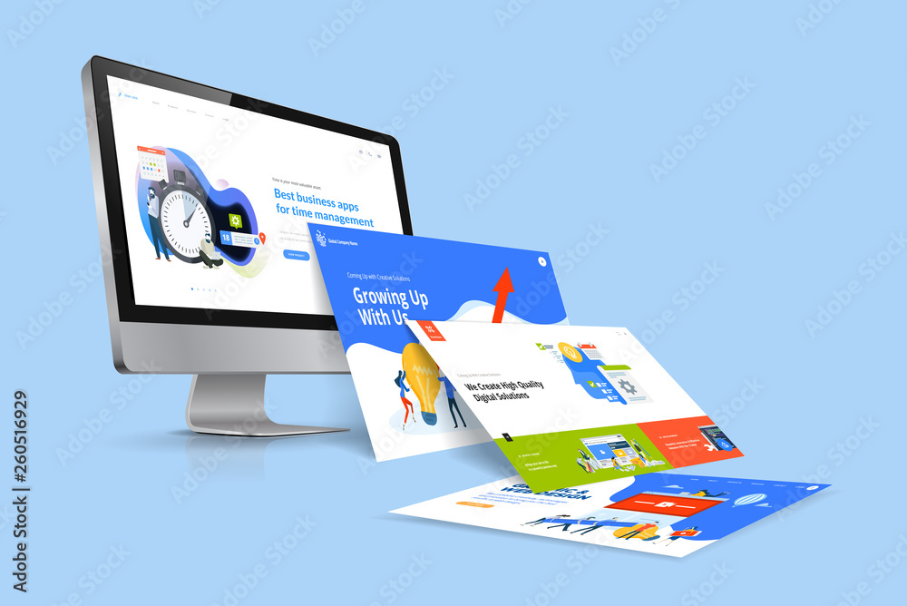 Wall mural web design template. vector illustration concept of website design and development, app development,