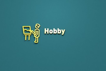 Illustration of Hobby with yellow text on blue background