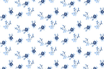 Tiny Blue Flowers White Background Seamless Pattern