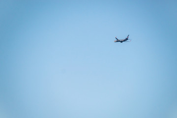 Greece, Heraklion, August 2018: Aeroflot plane flies over the city of Heraklion.