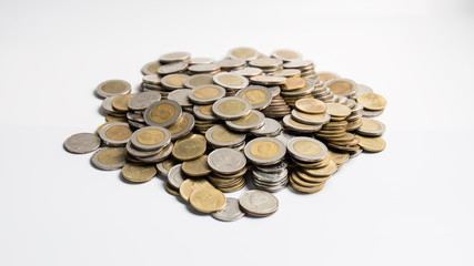 Coins on a white background