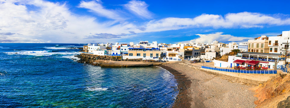 Scenic colorful traditional village El Cotillo with great beach. Fuerteventura. Canary islands