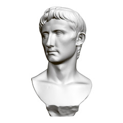 Sculptural portrait of Octavian August. Front view. 3D. Polygonal bust of Octavian Augustus. Vector illustration