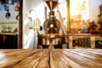 Wooden old desk of free space for your decoration and coffee machine 