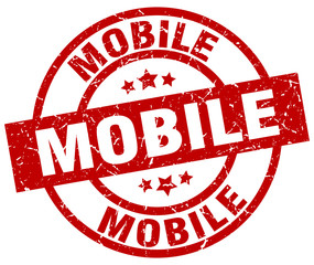 mobile round red grunge stamp