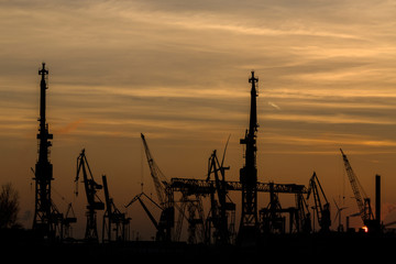Container port in Hamburg, Germany at night