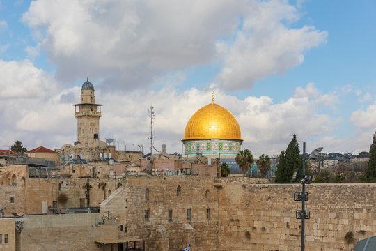 Corner of Wailing Wall and Al Aqsa in Jerusalem