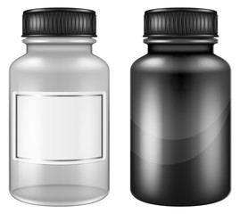Medical plastic and glass pill jars / bottles. Vector illustration.