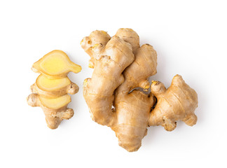 ginger isolated on white background. top view