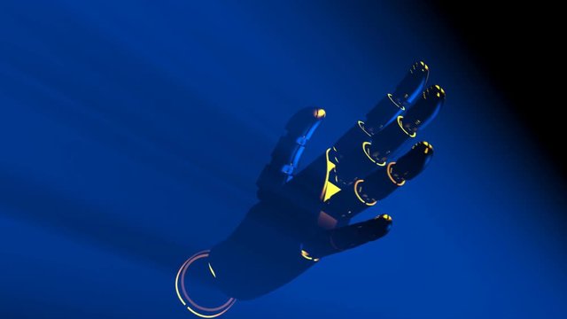 Robotic Hand Gesturing to Come Here in Blue Foggy Background - 3D Animation.