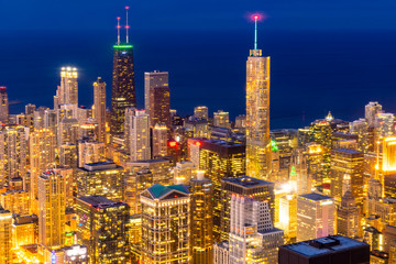 aerial view of Chicago Skylines night