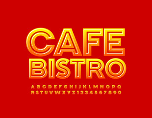 Vector bright emblem Cafe Bistro, Color gradient Font. Modern Alphabet Letters and Numbers set