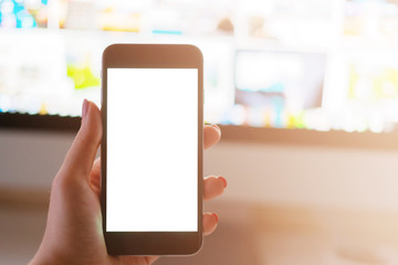 Phone in girl's hand, white screen
