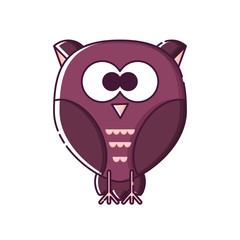 Cute isolated eagle owl. Sticker, patch, badge, pin or tattoo. White background. Flat linear style illustration. Vector.