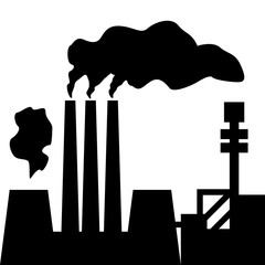 Air pollution. Silhouette of factory with smoking chimneys. Vector illustration.