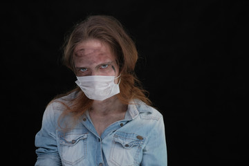 Concept portrait of a hellish and terrible nurse, ready to operate on you right here, in this mud...