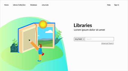 online library search application web header with illustration modern design