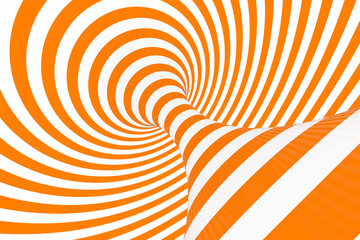 Torus 3D optical illusion raster illustration. Hypnotic white and orange tube image. Contrast twisting loops, stripes ornament.