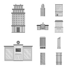 Vector illustration of construction  and city icon. Collection of construction  and center vector icon for stock.