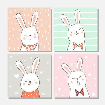 Draw portrait rabbit on sweet pastel 