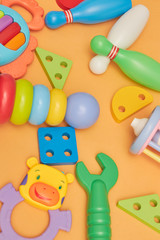 background of children's educational toys. top view close-up. toys for young children. games for the development of the child.