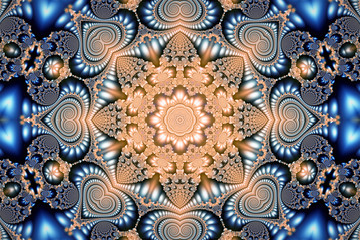 fractal abstract mandala in the form of a golden flower and ornament and fractal curls