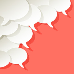 Chat speech bubbles vector ellipse white on a Coral color background in the corner