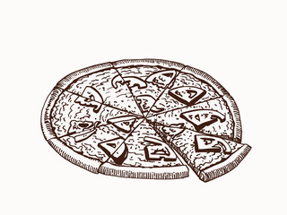 Graphical vintage pizza Margarita , vector illustration,snack