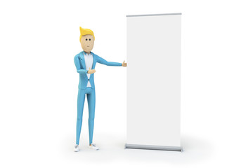 businessman showing blank roll up mockup