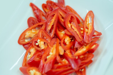Chili peppers, cut for cooking