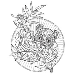 Hand drawn sketch illustration of panda for adult coloring book.