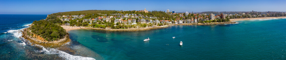 Panoramic aerial view of Shelly beach in Manly, Sydney, Australia